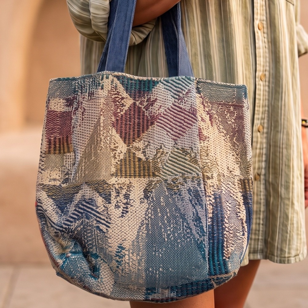 Y2K Upcycled Woven Tapestry Tote Bag Handmade Boho Carpet Bag Grandmacore